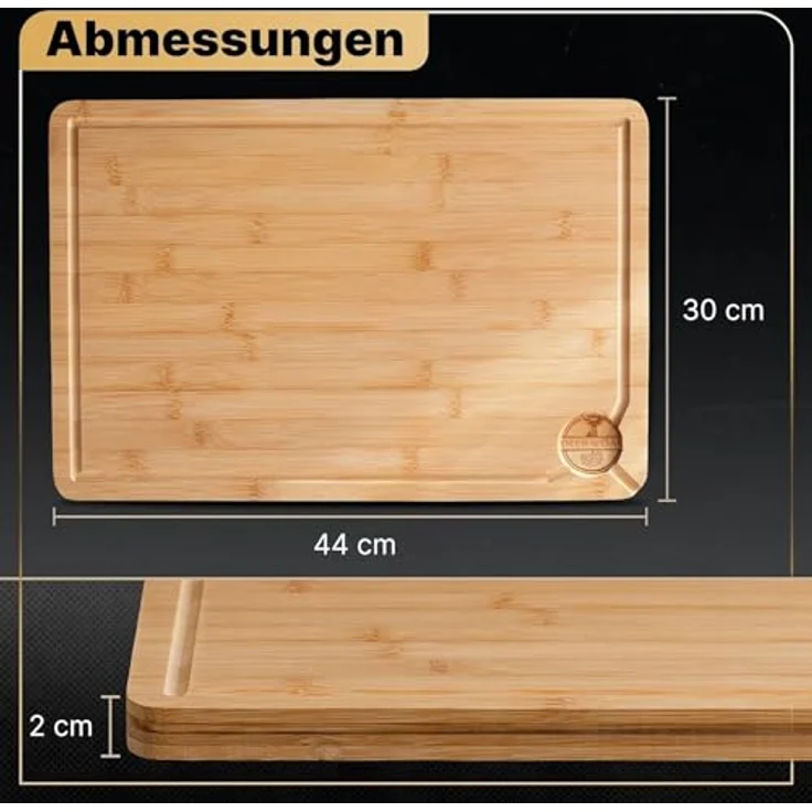 Deer & Oak XXL Bambus Schneidebrett 44x30x2cm, Vorgeölt & Wasserabweisend, Hygienisch und Messerfreundlich für Fleisch, Gemüse & Brot – Bild 3