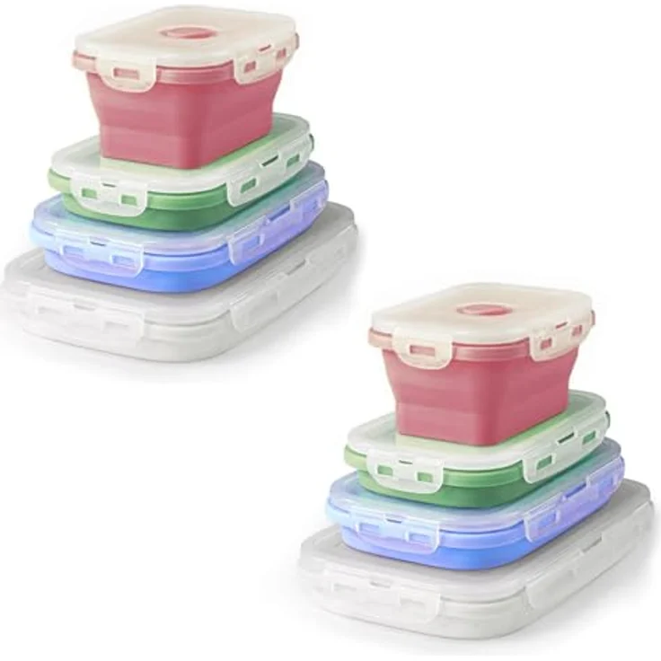 HAC24 8er Set Silikon Lunchbox faltbar mit Deckel BPA frei Vorratsbehälter Frischhaltedosen Gefrierdosen Brotdose in verschiedenen Größen – Bild 1
