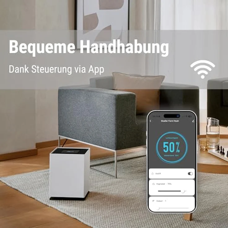 Stadler Form Luftbefeuchter Noah, für große Räume bis 110 m², energieeffizient, 4 Stufen & Turbo-Stufe, Hygrostat, App & WiFi, leise, weiß – Bild 2