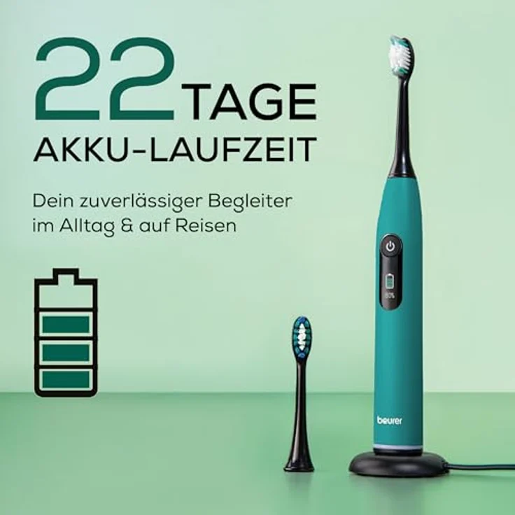 Beurer SC 50 Green Planet Ocean Breeze, Schallzahnbürste mit 5 Reinigungsprogrammen, integriertem Andrucksensor und LCD-Display, umweltfreundliches Design – Bild 4