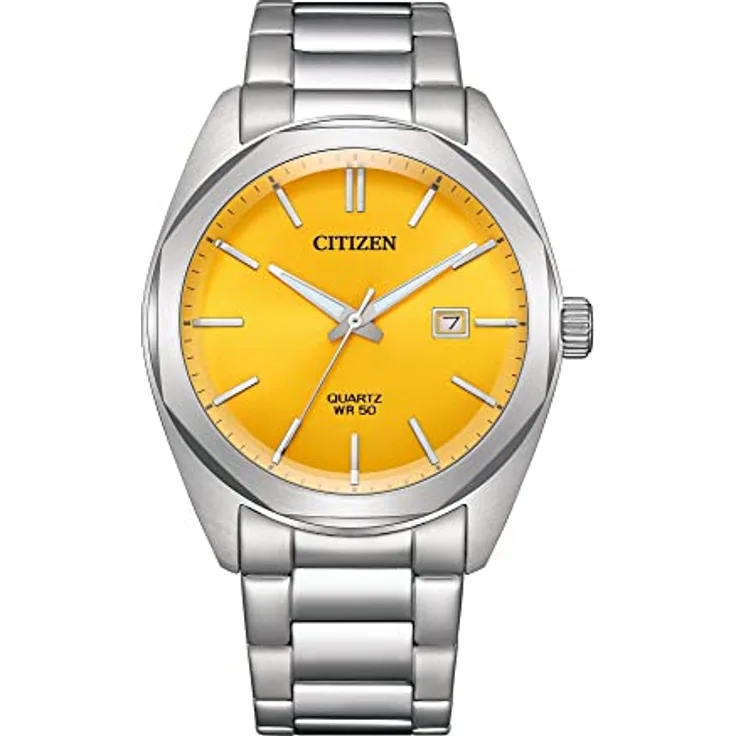 Citizen Analog Herrenuhr mit gelbem Zifferblatt, Japanisches Uhrwerk, Wasserdicht bis 5 bar