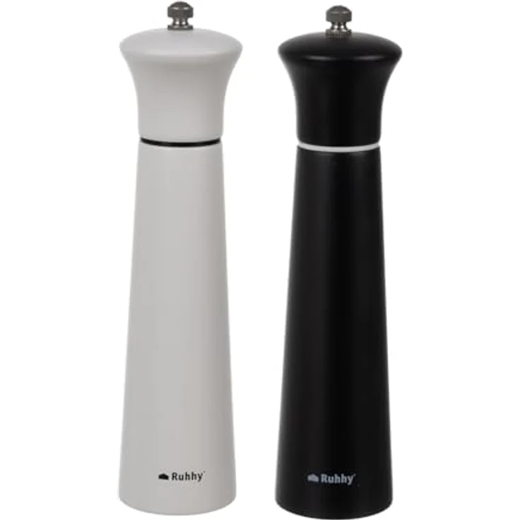 Ruhhy Gewürzmühle Handmühle Set, manuell, 2 Stück in Weiß und Mattschwarz, keramisches Mahlwerk, individuell einstellbare Mahlfeinheit, ergonomische Form – Bild 7