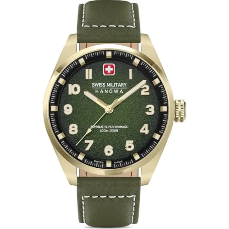Swiss Military Hanowa Herren Analog Schweizer Quarzwerk Uhr mit Leder Armband SMWGA0001550