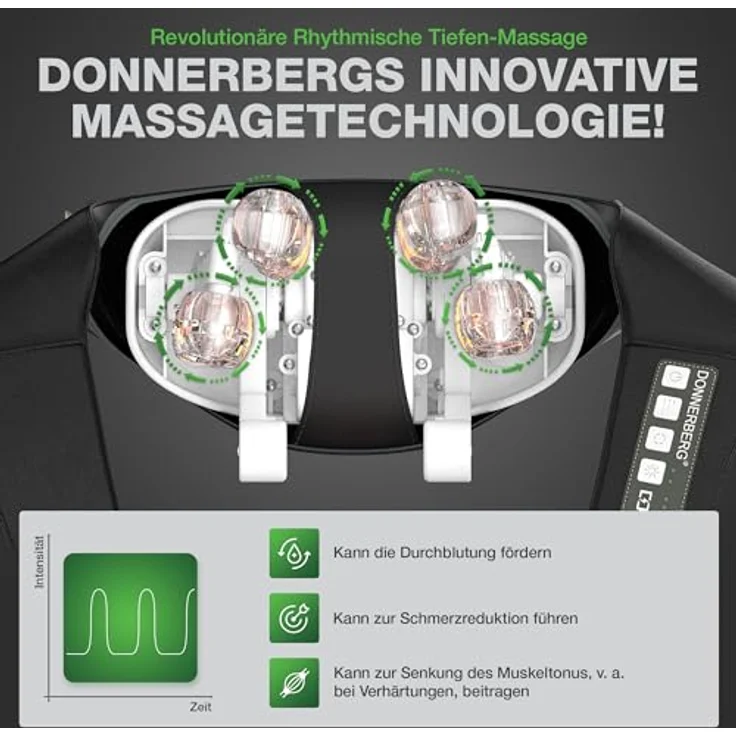 Donnerberg® Das Original Proneck Nackenmassagegerät mit Wärme MARKTNEUHEIT 2024, Kabellos, Markenakku, 7 Jahre Herstellergarantie - KNM-001, bionische Handtechnologie, zweistufige Wärmetechnologie, Samsung-Batterie, austauschbare Bezüge, punktuelle Massage, Schwarz – Bild 3