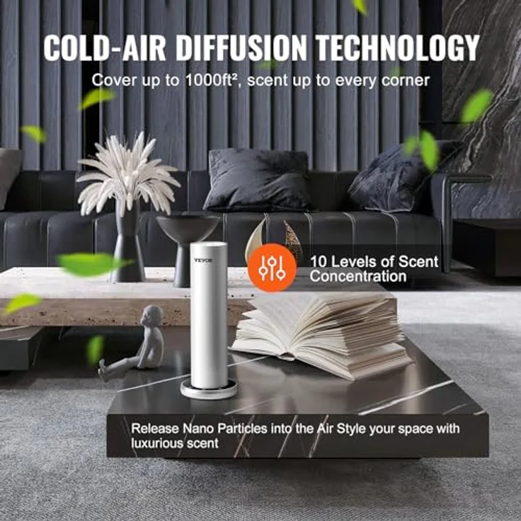 VEVOR Duftluftmaschine für Zuhause, 120 ml Bluetooth Smart Kaltluftdiffusor, 93,4 m² wasserloser Duftluftdiffusor für ätherische Öle, bodenstehende Aromatherapiemaschine für Spa, Yoga, Zuhause, Büro – Bild 3