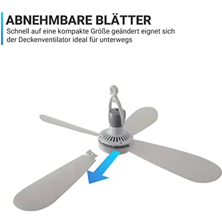 Bestlivings Mobiler Deckenventilator Weiß (5m XXL Kabel) mit Stecker und Schalter, 220V-240V / 5 Watt, Ø40 cm Decken Ventilator mit Aufhänger – Bild 5