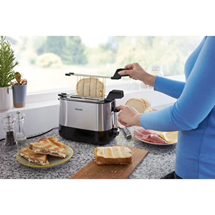 Philips HD2639-90 ? Toaster (730 W, extra großer Schlitz, Zubehör für Sandwichs), Schwarz und Silber – Bild 2