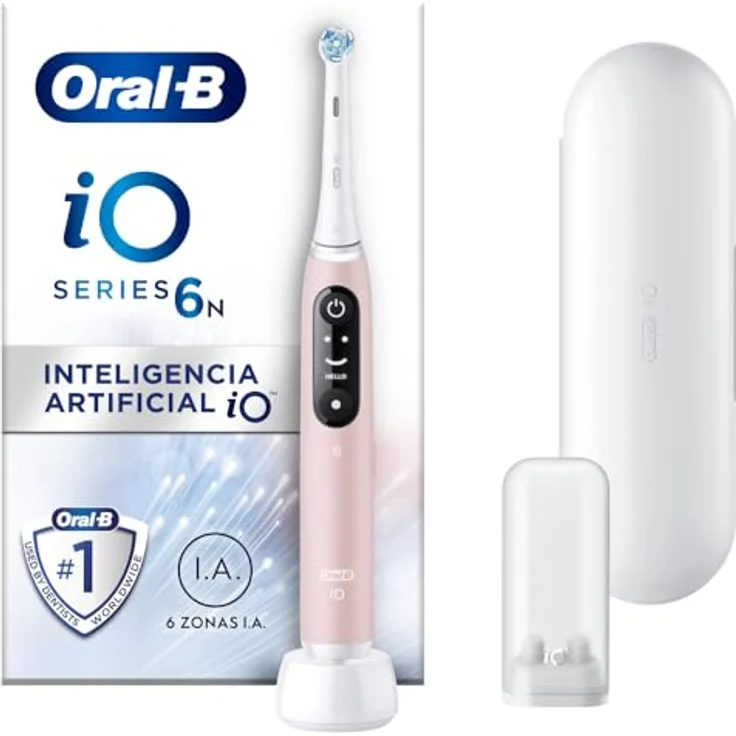 Oral-B iO Series 6N Elektrische Zahnbürste, Bluetooth, 5 Putzmodi, 2 Bürsten, 1 Reisetasche, Weiß/Rosa – Bild 1