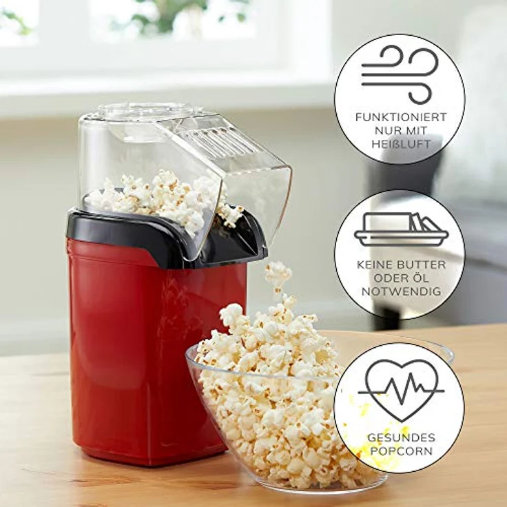 Popcornmaschine Popcorn Maker für Zuhause | leistungsstarke fettfreie schnelle Zubereitung mit Heißluft | 1200W | inkl Messbecher – Bild 3