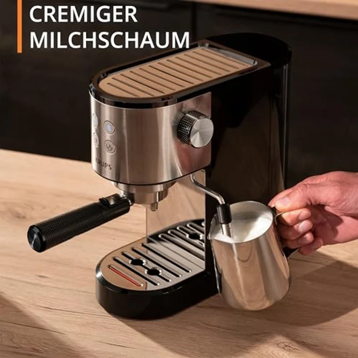 Krups Virtuoso Essential Espresso-Siebträgermaschine, 15 bar, Edelstahl-Applikationen, schlankes Design, inkl. Barista-Zubehör, Edelstahl, XP441810 – Bild 5