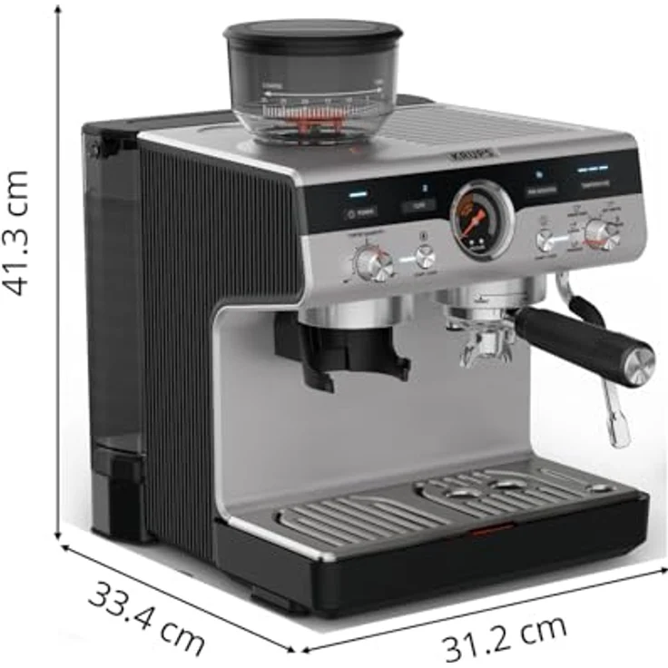 Krups Siebträgermaschine Precision, mit Edelstahl-Mahlwerk, intuitiver Bedienfläche, Pre-Infusion-Einstellungen, Schwarz – Bild 11