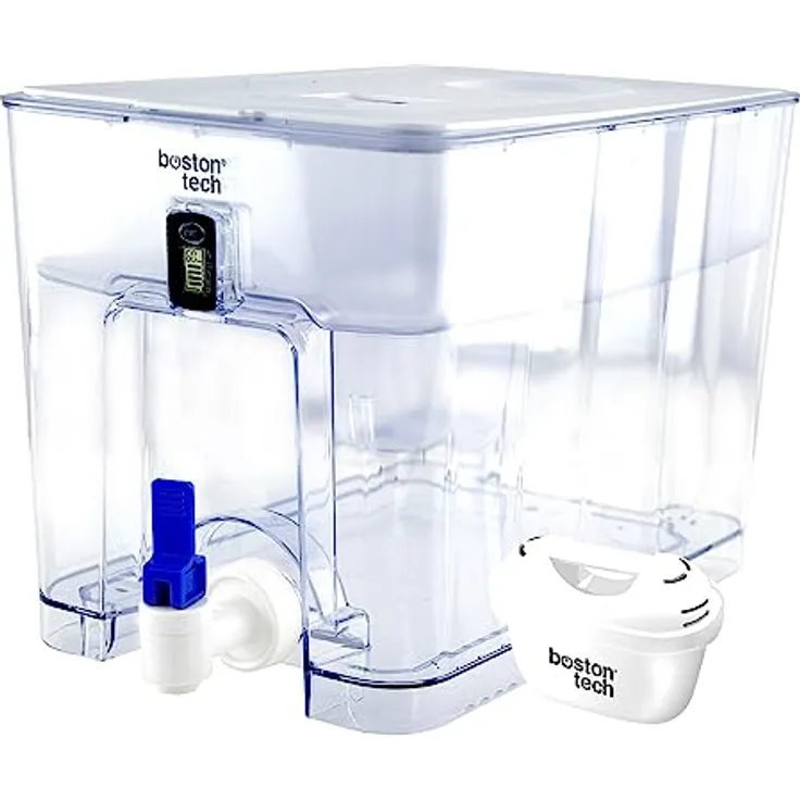 FRESIAMAX Filterwasserspender mit 1 kompatibler Filter, Wasserfilter-Station reduziert Kalk und Chlor, mit digitaler Anzeige, für Kühlschrank und Arbeitsplatte, Wasser mit optimalem Geschmack, 7,5 l