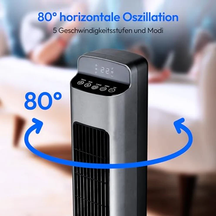 MEDION P15 TF Turmventilator (MD10809) mit Fernbedienung (5 Geschwindigkeitsstufen, leiser Schlafmodus, 45 Watt Leistung, Automatische 80° horizontale Oszillation, LED Display, Anthrazit – Bild 5