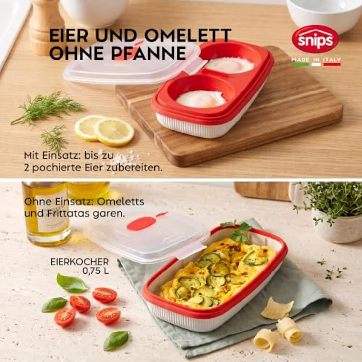Snips Microwave Frischhaltedosen Set 3, Dampfgarer 2L, Eierkocher und Suppentasse, Made in Italy, spülmaschinengeeignet – Bild 4