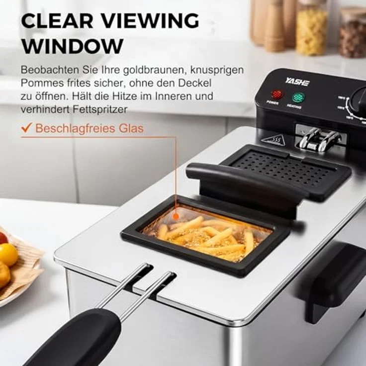 YASHE Friteuse mit Fett 3L, 2000 W, Sichtfenster, einstellbarer Thermostat und Überhitzungsschutz – Bild 2