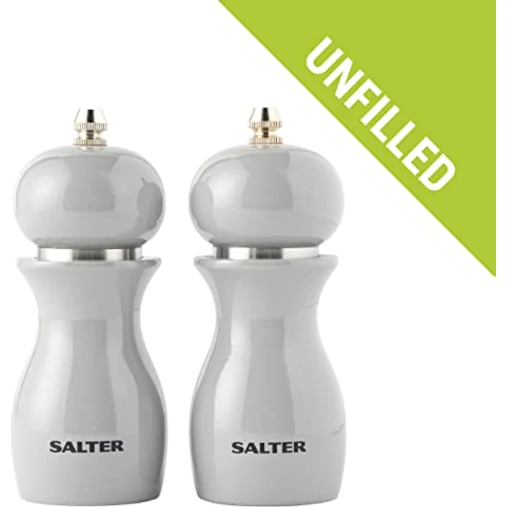 Salter 7613 GYXR Salz & Pfeffermühle Set - Küchenmühleset, Küche salzmühle, einstellbar Hartkeramik Schleifmechanismus, feines bis grobes Mahlen, Gewürzmühlen, 26g Salz/13g Pfeffer, glänzend Grau – Bild 3