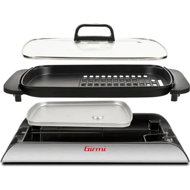 Girmi BQ91 Elektrogrill und Barbecue, 2000W, XL Antihaft-Grillplatte 40 x 30 cm, rauchfreies Grillen, gehärteter Glasdeckel, temperaturregulierbar, grau – Bild 3