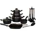 Krüger Aluguss-Set 17-teilig - antihaft-versiegeltes Topf- und Pfannenset mit Küchenhelfer - hohe Hitzebeständigkeit und langanhaltende Wärmespeicherung (Schwarz)