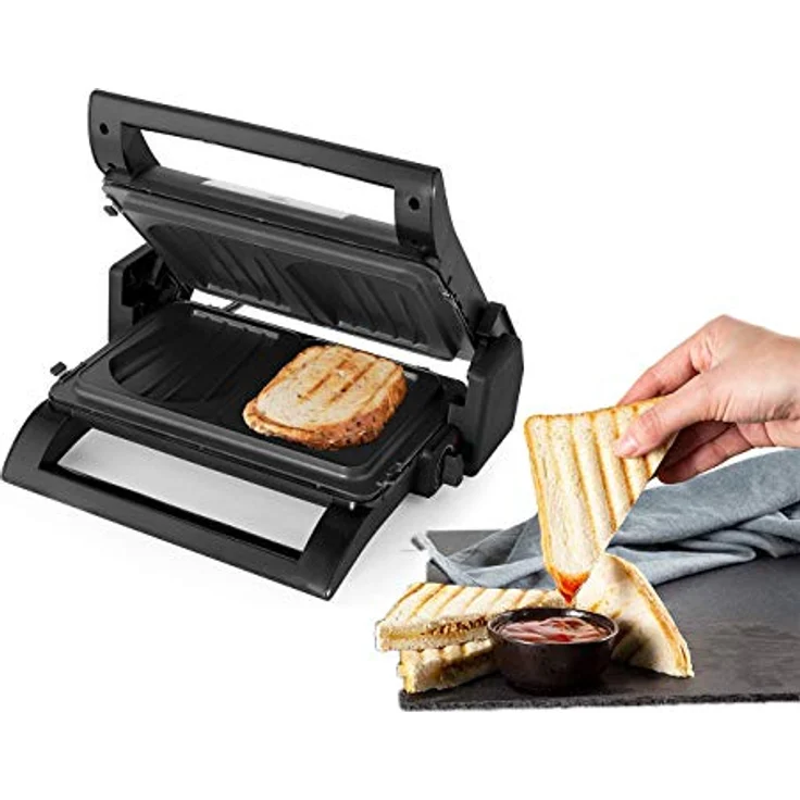 Princess Kontaktgrill, Waffeleisen Sandwichmaker 4in1 Wechselplatten Grillzange, 1500W, 31x21cm, schwarz – Bild 4
