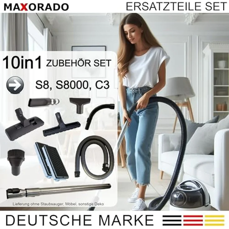 Maxorado Staubsaugerdüsen-Set für Miele S8 S8340 C3, 10-tlg, drehbarer Saugschlauch, drehbarer Möbelpinsel, Zubehör für 10563760, 7863552, 7863553, 7863554, 7863555, S8, S8000 Serie, C3 – Bild 3