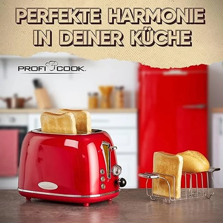 ProfiCook Vintage PC-TA 1193 Toaster, rot-chrom – Bild 7