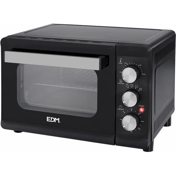 Edm Minibackofen EDM Desktop 1380 W, elektrischer Tischofen mit 23 L Kapazität, schwarz, max. 230ºC, Zeitschaltuhr, gehärtetes Glas