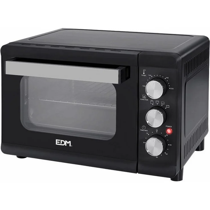 Edm Minibackofen EDM Desktop 1380 W, elektrischer Tischofen mit 23 L Kapazität, schwarz, max. 230ºC, Zeitschaltuhr, gehärtetes Glas
