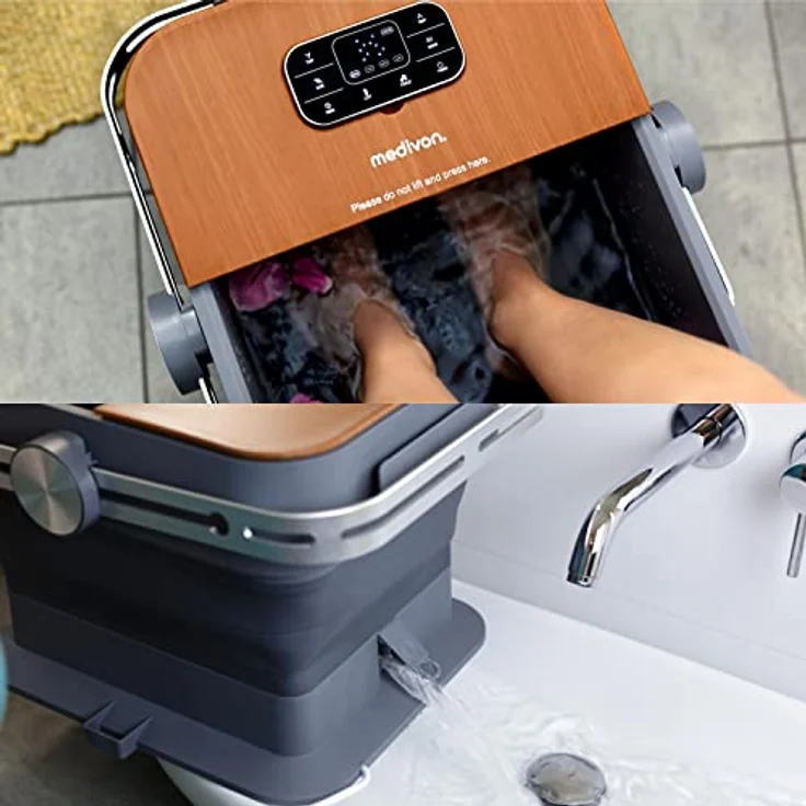 Medivon Aqua Pro Wasser-Fußmassagegerät mit Sprudelmassage, Ozonierungsfunktion, Infrarottherapie und Rollenmassage, platzsparend faltbar - braun – Bild 5