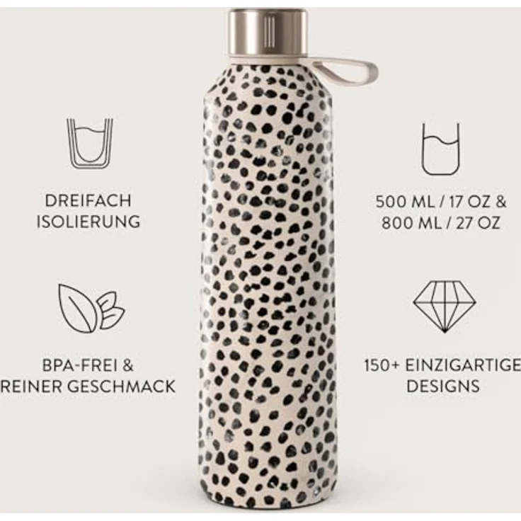 BURGA Burga 500 ml Edelstahlwasserflasche, isoliert, hält Getränke 24 Stunden heiß & kalt, auslaufsicher, BPA-frei, mit Soft-Touch-Gummigriff, passt in Becherhalter – Bild 2