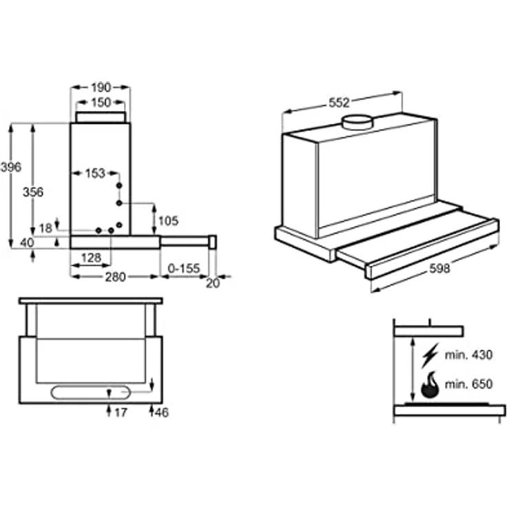 AEG DPE5660M, Dunstabzugshaube 60cm, Grau, Abluft/Umluft, max. 415 m³/h, A, SoftTouch Tasten – Bild 8
