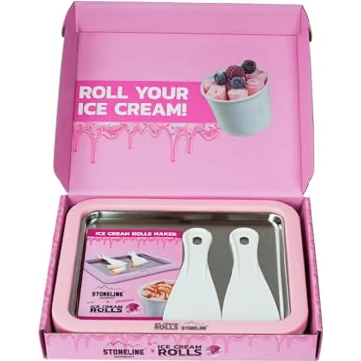 STONELINE Eismaschine by Mr. Ice Cream Rolls Maker Eisplatte für Hausgemachte Eiscreme, Edelstahl Eisplatte in Rosé, inkl. 2 Spatel und Rezepten – Bild 6