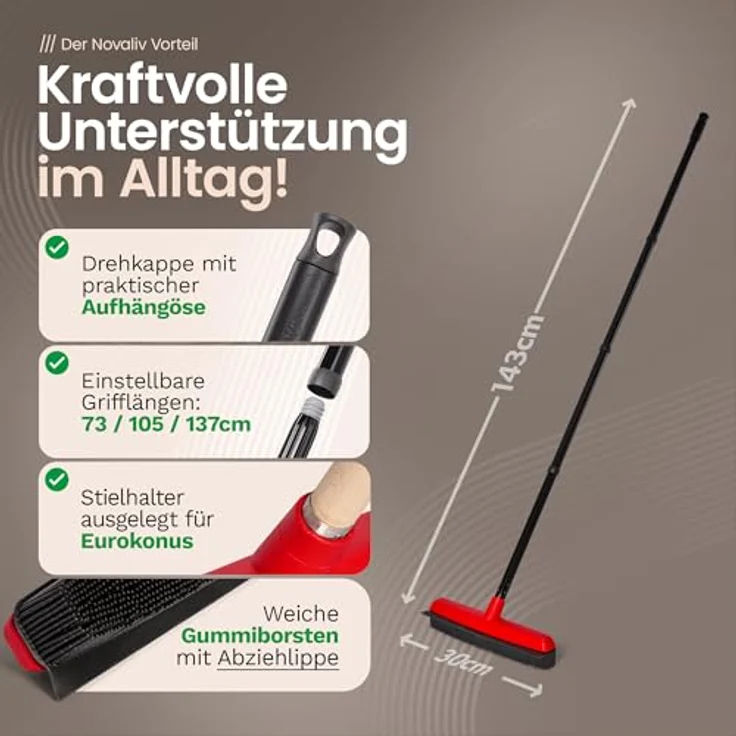 Novaliv Gummibesen mit Abzieher, Schwarz, Hundehaarentferner für Teppich und Parkett, 30x5x10 cm – Bild 2