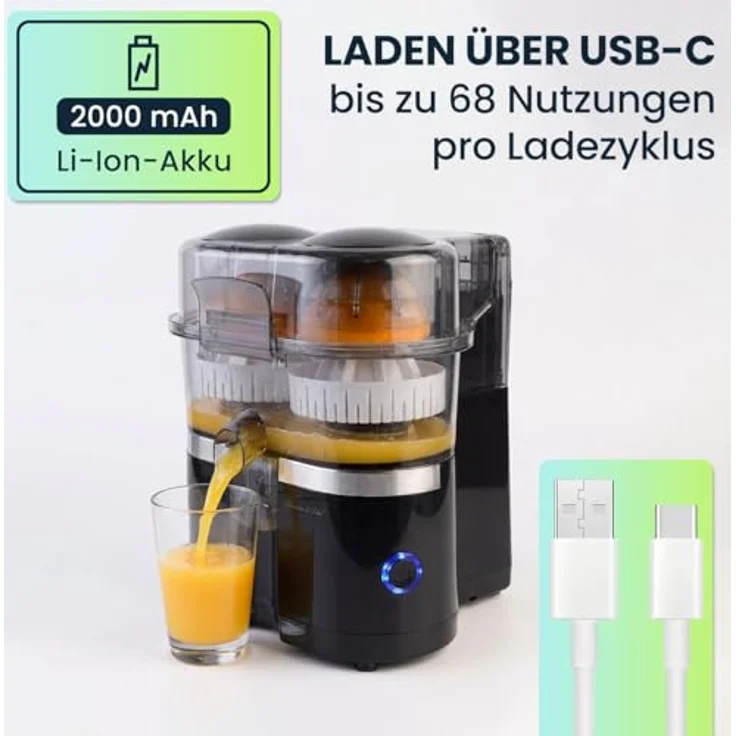 Casativo Kabelloser Akku Doppel-Entsafter, 120W, USB-C, 15.000 U/min, 68 Nutzungen pro Ladezyklus, Kompakt und Mobil – Bild 4