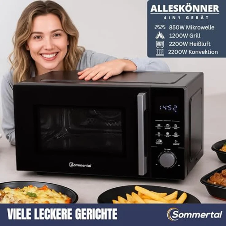 Sommertal 4-in-1 Mikrowelle, 25 L, 850 W, Heißluft, Grill, Kindersicherung, Express-Start, Edelstahl, inklusive Crisp-Pfanne und Rost – Bild 2
