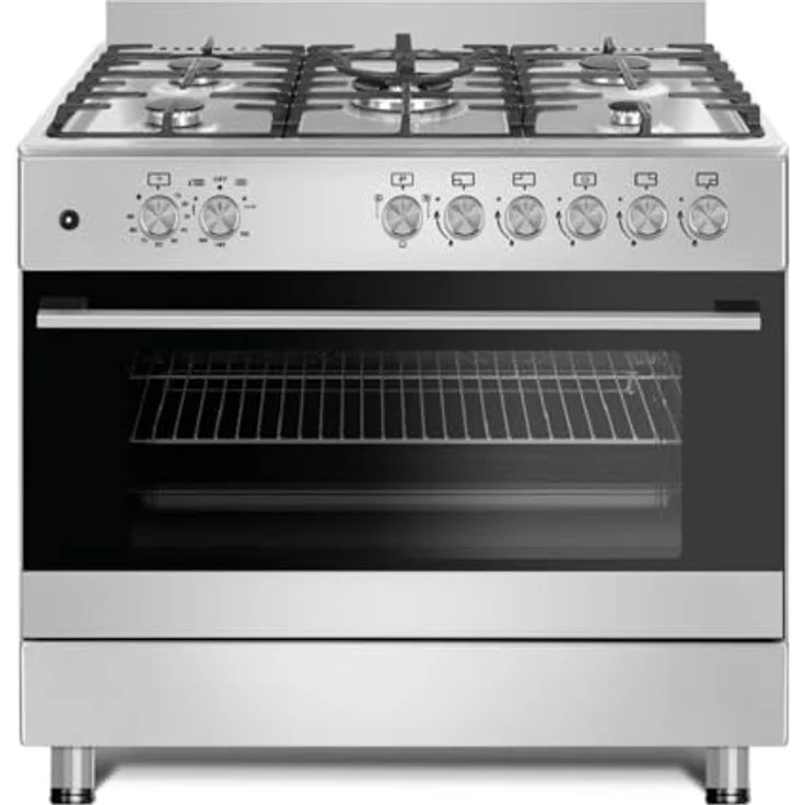 Gasline Gas Standherd 90cm GAG90GOINX Edelstahl Matt, 5 Flammig, Sabaf-Brenner, Gasbackofen mit Grill, elektrische Zündung, Vollzündsicherung Propan/Erdgas – Bild 1