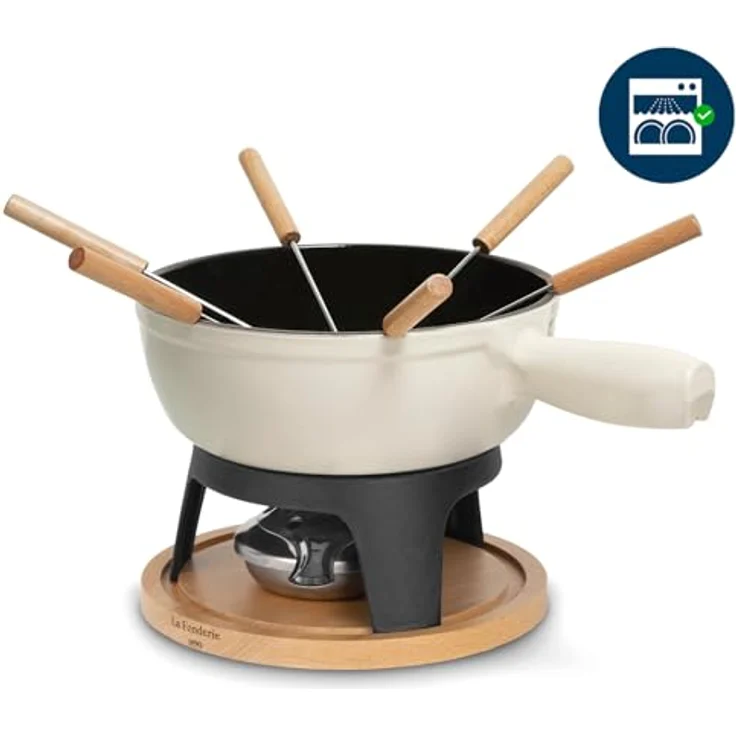 H.Koenig Fondue Mont Blanc La Fonderie 1890, Fondue Set in Holz-Optik, 1,8 Liter, emaillierter Gusseisentopf, für bis zu 6 Personen, spülmaschinenfest – Bild 2