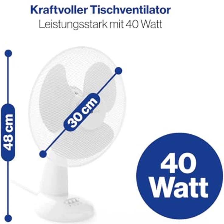 Clatronic VL 3602 Tischventilator 30 cm Durchmesser, oszillierend, 3 Geschwindigkeitsstufen, Neigungswinkel verstellbar, weiß – Bild 6