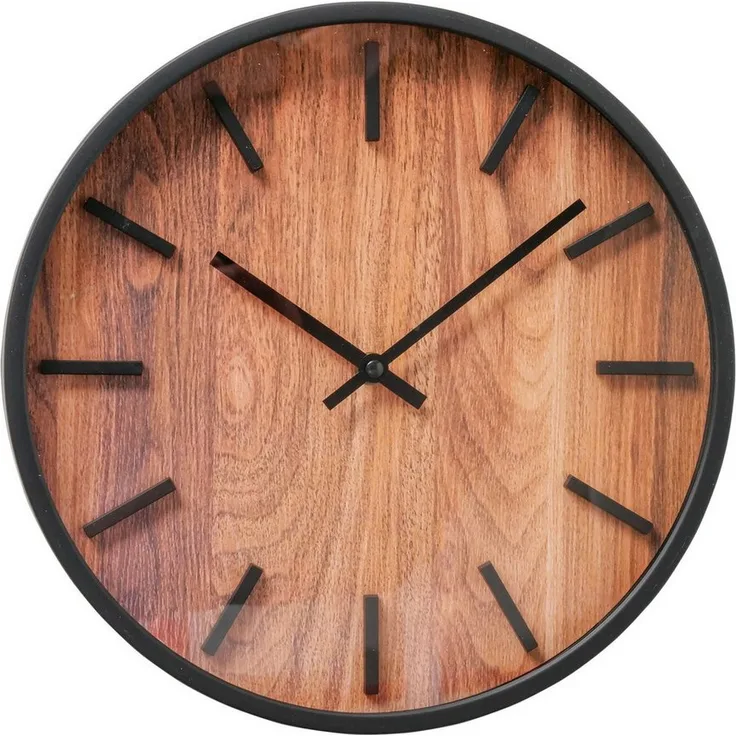 BOLTZE GRUPPE GmbH Wanduhr BUFORD, 30 cm im Holzlook, hohe Materialqualität mit schwarzem Zifferblatt und Zeigern