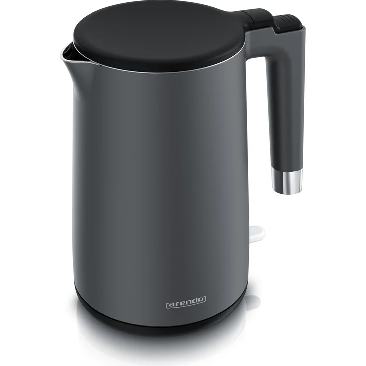 Arendo Wasserkocher CORE, 1,5L, 2000W, Doppelwand, Cool-Touch, 360°-Basis, BPA-frei, grau matt