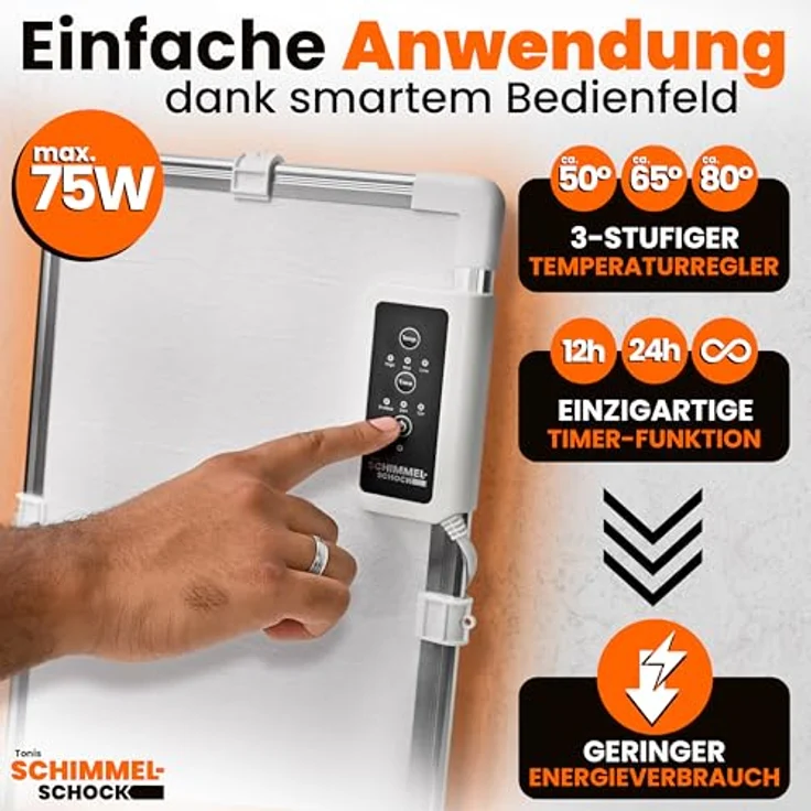 Tonis SCHIMMELSCHOCK Anti-Schimmelheizung zur Schimmelbekämpfung | Trocknet kalte, feuchte Wände & behebt Ursache ohne Chemie | Thermostat, Timer & Überhitzungsschutz – Bild 5