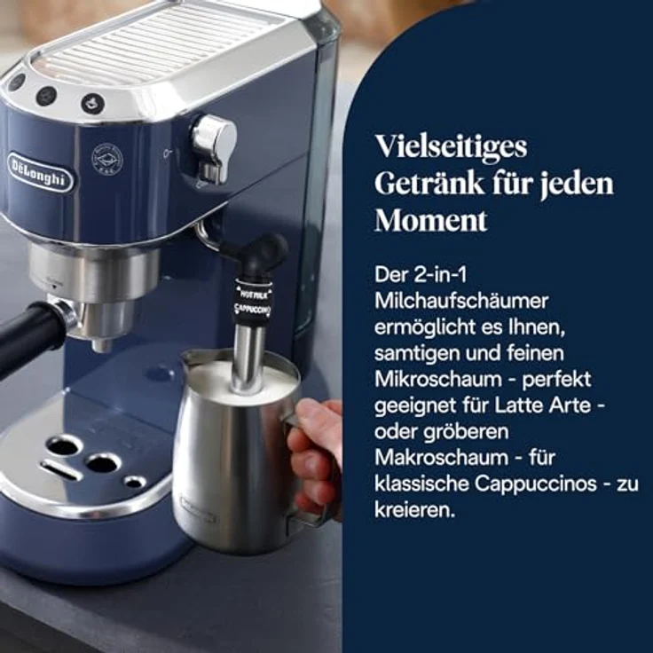 De'Longhi Dedica Style EC685.BL, Espressomaschine mit manuellem Milchaufschäumer, elektrisches Blau – Bild 6