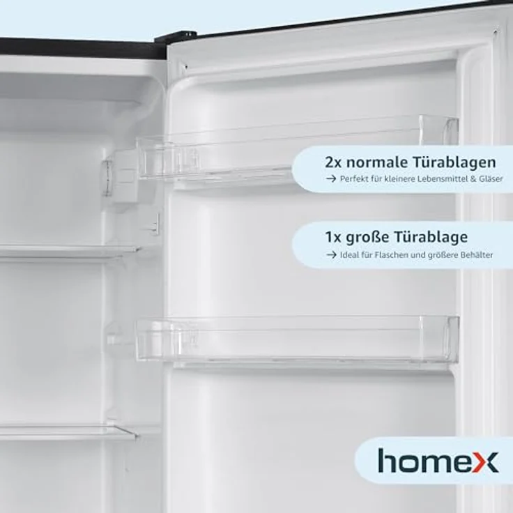 homeX CFS1110-B Kühlschrank mit Gefrierfach, freistehende Kühl-Gefrierkombination mit 173 Litern Nutzinhalt, energieeffizient und leise, schwarz – Bild 8