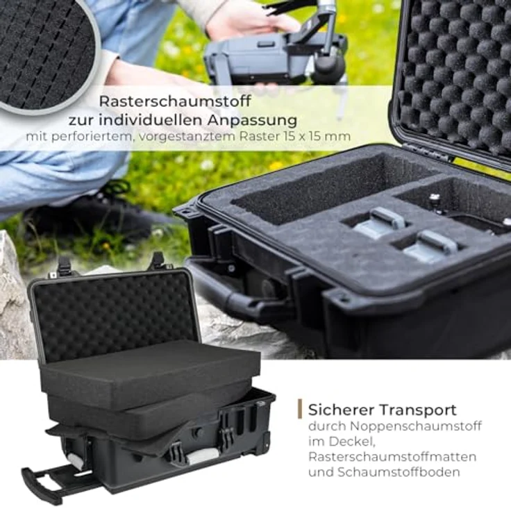 HMF Hartschalen-Trolley Outdoor-Trolley, Fotokoffer mit Rasterschaumstoff, 56 x 34,5 x 23 cm, schwarz – Bild 4