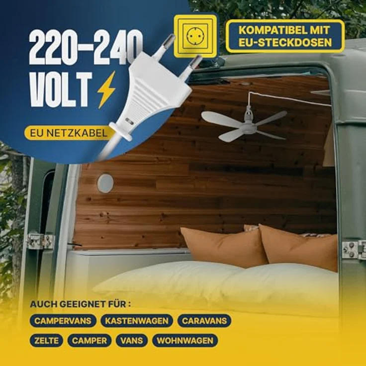 Bestlivings Mobiler Deckenventilator, Energiesparend mit 5 Watt Motor, Ø40 cm, Weiß, portabel mit Haken und abnehmbaren Flügeln – Bild 5