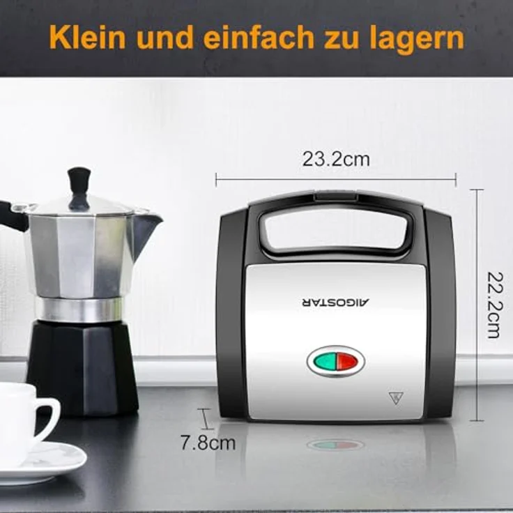 Aigostar Sandwichmaker für Dreieckige Sandwichtoasts, 800 W mit Antihaftbeschichtung, Doppelseitiges Backen bei Konstanter Temperatur, Vertikale Lagerung, Rutschfeste Füße, BPA-frei – Bild 5