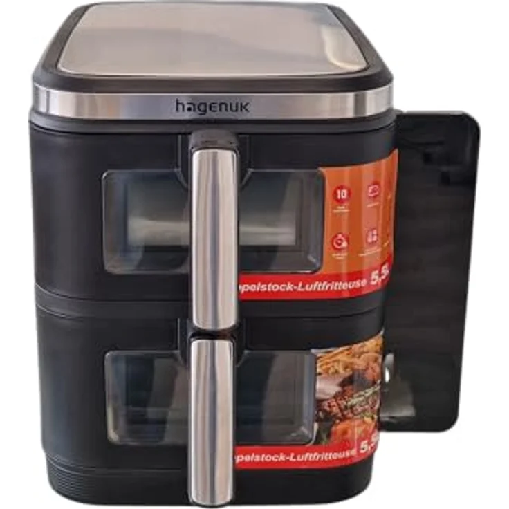 Hagenuk DUAL ZONE Heißluftfritteuse, 12 Liter, 2800 W, Digitales Farbdisplay, 10 Programme, Sichtfenster, Synchronisierungsfunktion – Bild 5