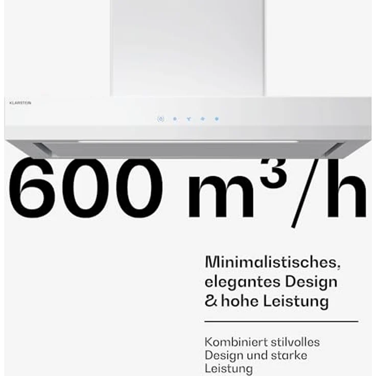Klarstein Velaire Dunstabzugshaube 60 cm - 600 m³/h, A++ Energieeffizienz, Touch-Bedienung, LED, leise, Aluminium- & Aktivkohlefilter, Wandhaube, Weiß – Bild 4