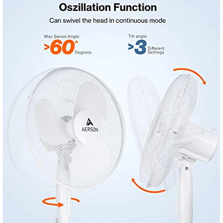 Aerson Standventilator Weiß Bodenventilator Windmaschine Luftkühler Oszillierend 50W – Bild 5