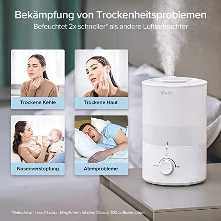 LEVOIT Top-Fill Luftbefeuchter 3L mit Nachtlicht, 360°Drehbare Düse, Spülmaschinenfest Humidifier, Leiser Raumluftbefeuchter, 25H BPA-Frei Aroma Diffuser für Schlafzimmer Kinderzimmer Pflanzen Baby – Bild 5