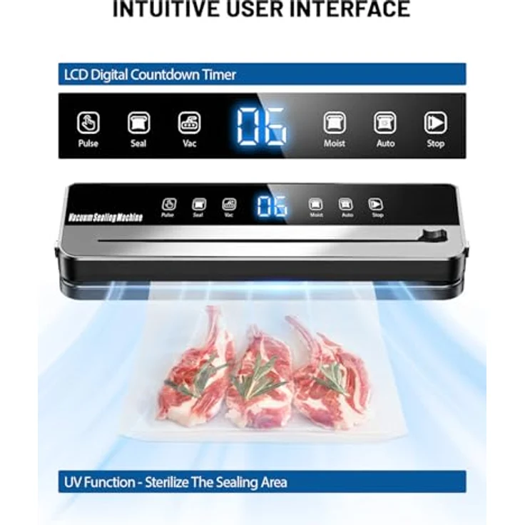 FANNOU Vakuumierer 5-in-1, Multifunktionales Gerät für Lebensmittel mit externer Vakuumierfunktion für Gläser und 50 Vakuumierbeuteln, starke Saugkraft von 65 kPa – Bild 5